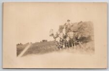 RPPC Farmer With His White Horse Team Large Hay Wagon Real Photo Postcard S22 picture