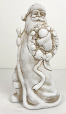 Hanford's Rustic Ceramic-Like Santa Figurine Holding Wreath & Staff picture