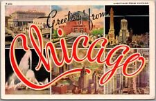 c1940s CHICAGO Illinois Large Letter Greetings Postcard Multi-View Linen UNUSED picture