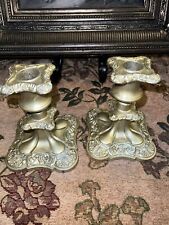 Pair Of Ornate Baroque Style candlestick holder Brass Heavy pewter picture