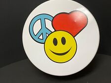 Unusual Tin/Steel Container 1970's Love peace and Smiley Face Made by Ball picture