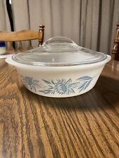 Vintage Glasbake Blue Thistle Flower Casserole Dish With Lid 2 Quart picture