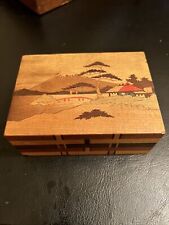 Stunning And Extremely Rare Vintage Puzzle Box Wooden Japanese Mt. Fuji Scene picture