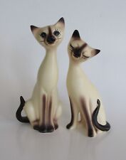 Mid Century Modern Ceramic Loving Siamese Cat Figurine Pair 7 and 8-inch Japan picture