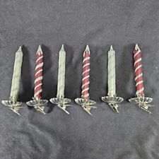 Retro Glass Candles Clip On Christmas Tree Ornaments Red Silver Clips Lot 6