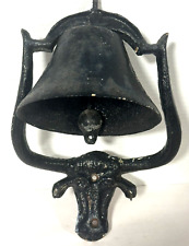 VINTAGE Cast Iron Ranch Farm Longhorn Bull Steer Cow Dinner Bell Wall Mount picture