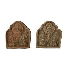 Set of 2 Small Chinese Oriental Clay Buddhas Theme Plaque Display ws2405 picture