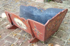 ANTIQUE 18c. HAND PAINTED COUNTRY SCENE PRIMITIVE BABY ROCKING CRADLE COT picture