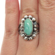 Old Pawn Navajo Sterling Silver Vintage Mountain Turquoise Beaded Ring Size 6 picture