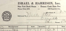 1937 ISRAEL & HARRISON DRESSES COATS SUITS FURS NEW YORK BILLHEAD INVOICE Z312 picture