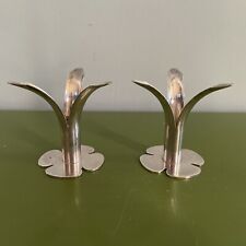 Set of 2 Vintage Norwegian Norway Silver Plate 3 Leaf Candle Holders 2-3/8” Tall picture