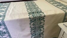 Vintage Belgian Green & White Banquet Tablecloth  XX074 picture