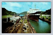 Panama, Modern Super Cargo Ships, Miraflores Locks, Antique Vintage Postcard picture