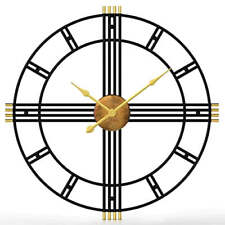 24 Inch Large Wall Clock Silent Modern Decorative Wall Clocks Black & Gold picture