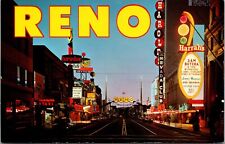Reno NV Night Virginia St MCM Arch Neon Taxis Harrah's Chrome Postcard 1960's  picture