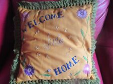 Vintage WELCOME HOME JUDE Embroidered CENTENNIAL LANDMARKS Accent PILLOW-1970's picture