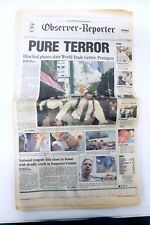 ORIGINAL Vintage 9/12/01 Washington PA Observer Newspaper September 11 2001 picture