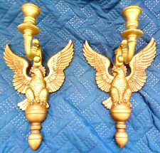 GORGEOUS Pair Vintage Gold Syroco Wood American Bald Eagle Wall Candle Sconces picture