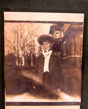 Antique Cabinet Photo Woman with Hat eyes closed picture