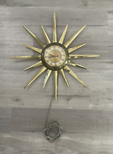 VTG Mid Century Modern 24” United Brass Starburst Sunburst Wall Clock 1960's MCM picture