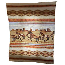 Vintage Western Horses Running Blanket Southwestern Bedding Country 69 X 86 USA picture
