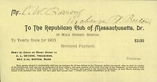 CLARENCE W. BARRON SIGNED Payment Voucher for Republican Club of MA • 1903 picture