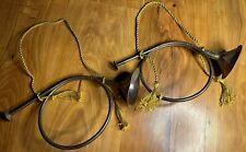 Vintage India Exotic Solid Brass French Horn Christmas Decor Set Of 2 picture