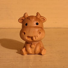 Hand Crafted Ornately Hand Carved Wood Green SANDALWOOD Cow/calf Lucky Figure picture