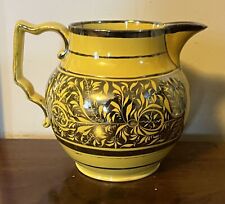 Antique 19th c English Regency Staffordshire Silver Luster Canary Yellow Pitcher picture