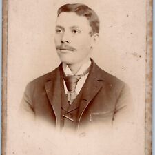c1880s Rockford, IL Young Man Mustache Cabinet Card Photo Wilcox Anderson B9 picture