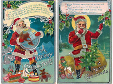 Lot of 2~Santa Claus with Tree~World~Toys~Antique Christmas Postcards~h861 picture