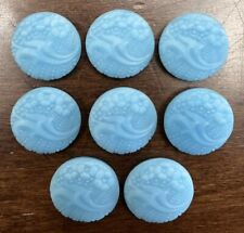 Antique Set of 8 ROBIN EGG BLUE Glass FLORAL/FLOWER Buttons - Box Shank (S2) picture