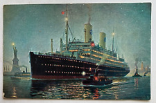 Vtg Ship Postcard Swedish American Line TMS Kungsholm steamship New York Night picture