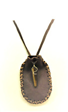 Native American Dark Brown Deerskin Leather Handmade Pouch TigerEye Crystal #740 picture