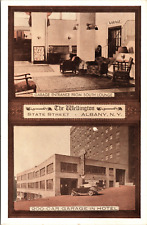 Vintage The Wellington Hotel Lobby Lounge Garage Albany NY New York Postcard picture