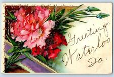 Waterloo Iowa IA Postcard Greetings Embossed Flowers And Leaves 1909 Antique picture