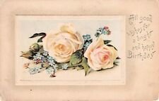 Barberton OH Ohio Antique Birthday Card White Rose Buds Flower Vtg Postcard A27 picture