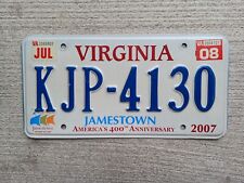 2008 Virginia JAMESTOWN AMERICAS 400TH ANNIVERSARY License Plate KJP - 4130 picture