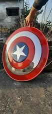 Vintage 24 Inch Mild Steel Captain America Leather Metal Rust Free Round Shield  picture