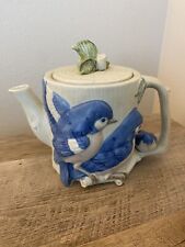 Vintage Teapot Sculptural Blue Birds Japan Takahashi Collectible picture