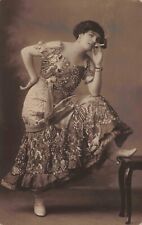 RPPC Woman Smokes Cigarette Elaborate Dress Costume Vintage Real Photo Postcard picture