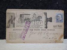 VINTAGE 1887 GRAPHIC BREWSTER'S SAFETY HORSE REIN HOLDER POSTAL COVER ENVELOPE picture