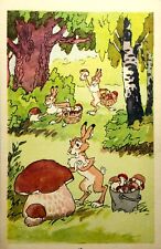1969 Hares and Mushrooms Children Postcard Greeting card picture