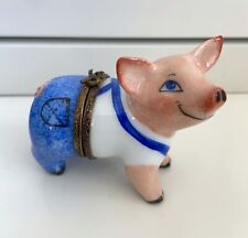 Limoges Happy Farmer Pig in Jeans Hinged Trinket Box Peint Mein Signed picture