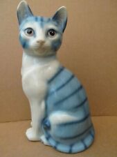 Vintage Cat Ceramic Figurine Royal Orleans Blue Tiger Stripe Sitting Japan picture