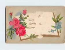 Postcard Loving Birthday Greetings Book & Flower Art Print Embossed Card picture
