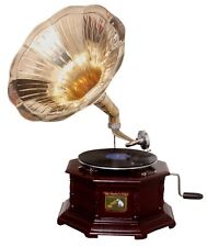 Replica Gramophone Player 78 rpm Hex phonograph Brass Horn HMV Vintage Wind up picture