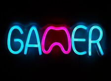 LED Gamer Neon Sign  Game Room Light Up Wall Decor Blue Pink Controller Game Pad picture