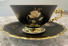 Waldershof Bavaria Germany Handarbeit 22 Carat Gold Green Tea Cup Saucer Roses picture