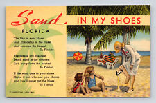 Linen Postcard FL Florida Poem Tourist Card Sand In My Shoes picture